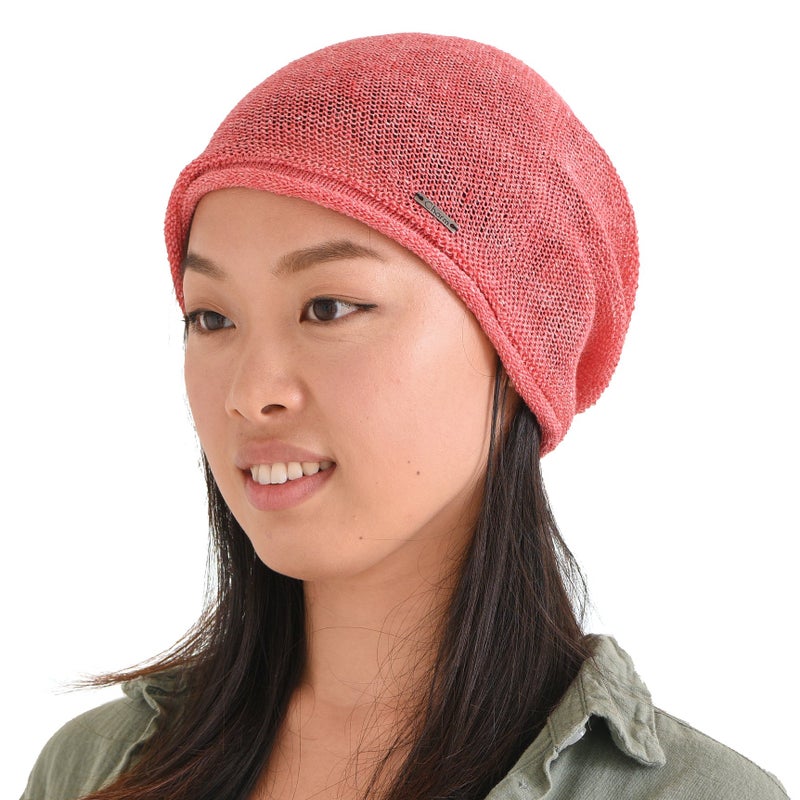CHARM Linen Beanie Hat for Summer - Mens Slouchy Beanie Womens Baggy Knit Cap Cooling Hat Red - Image 1